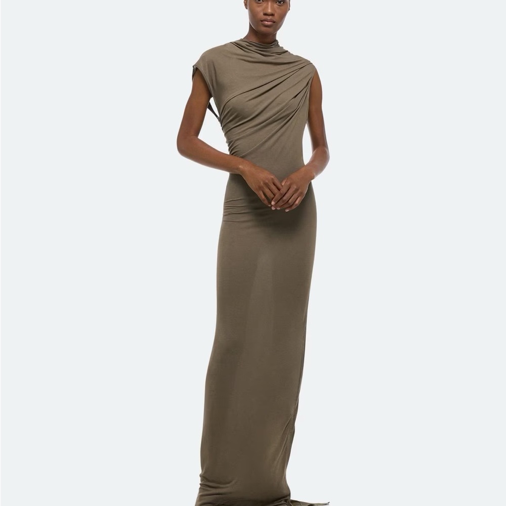 Helmut Lang Olive Green Drapey Dress